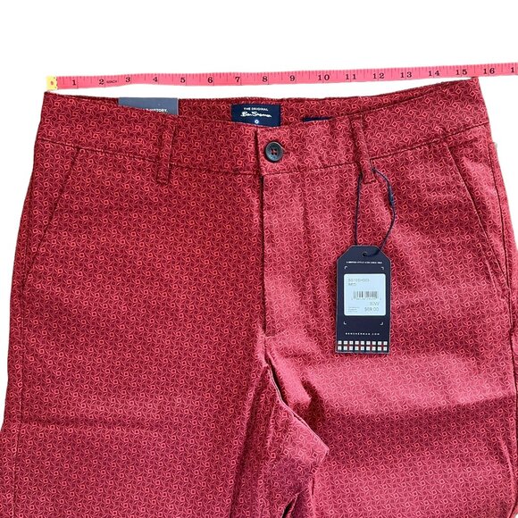 NWT Ben Sherman Red Geometric Print Chino Shorts Sz. 30 Stretch Fit - Picture 8 of 10